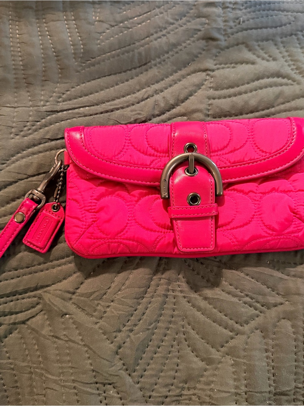 Coach Hot Pink Quilted Wristlet Clutch